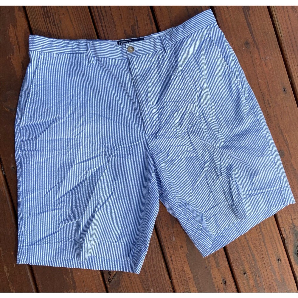 Polo Ralph Lauren Mens Blue/White Striped 100% Cotton Seersucker Shorts  size 36